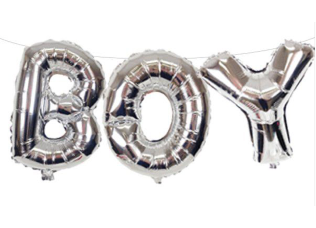 Silver "Boy" Air Filled Balloons with Ribbon