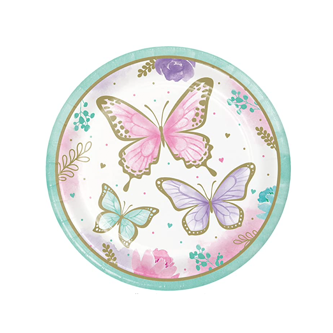 Butterfly Blush Birthday Lunch Plate, 8ct
