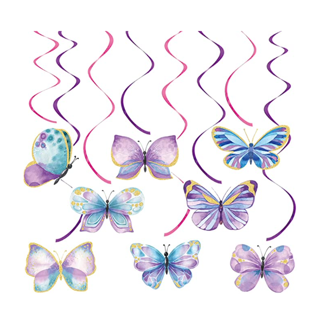 Butterfly Blush Birthday Hanging Swirl Decor 16pcs