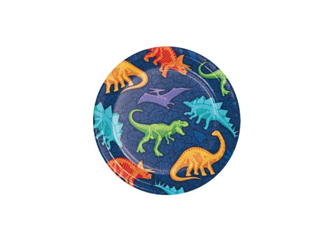 Dinosaur Blue Round Paper Dessert Plates, 8ct