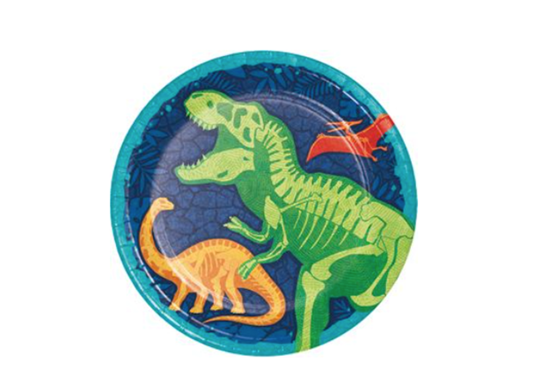 9in Dinosaur Blue Round Paper Lunch Plates, 8ct