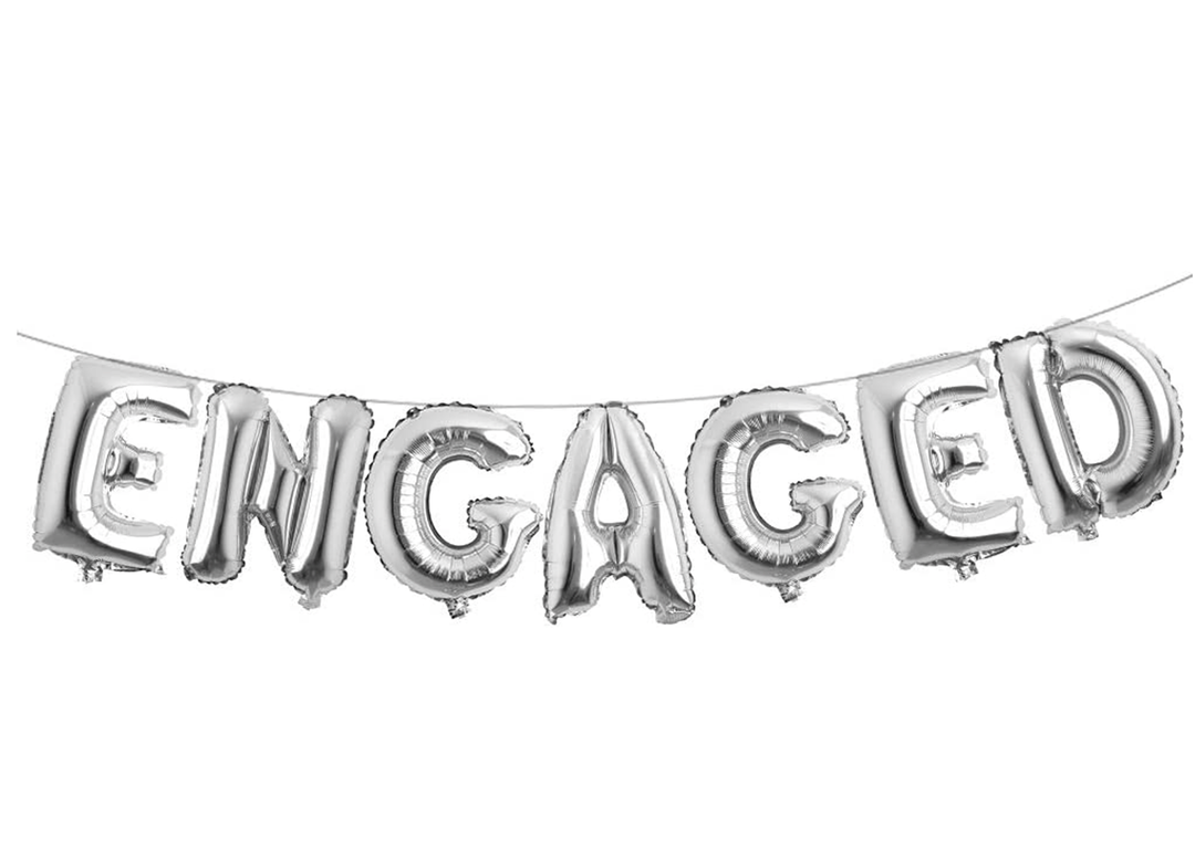 Silver "Engaged" Air filled Banner Balloons