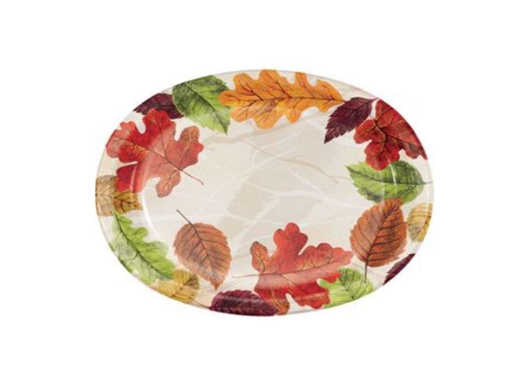 Fall Leafs Print Oval Dinner Plates, 12ct