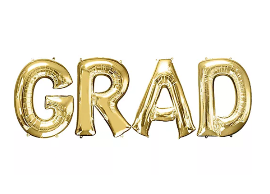 36 Inch Gold "GRAD," Letter Balloons