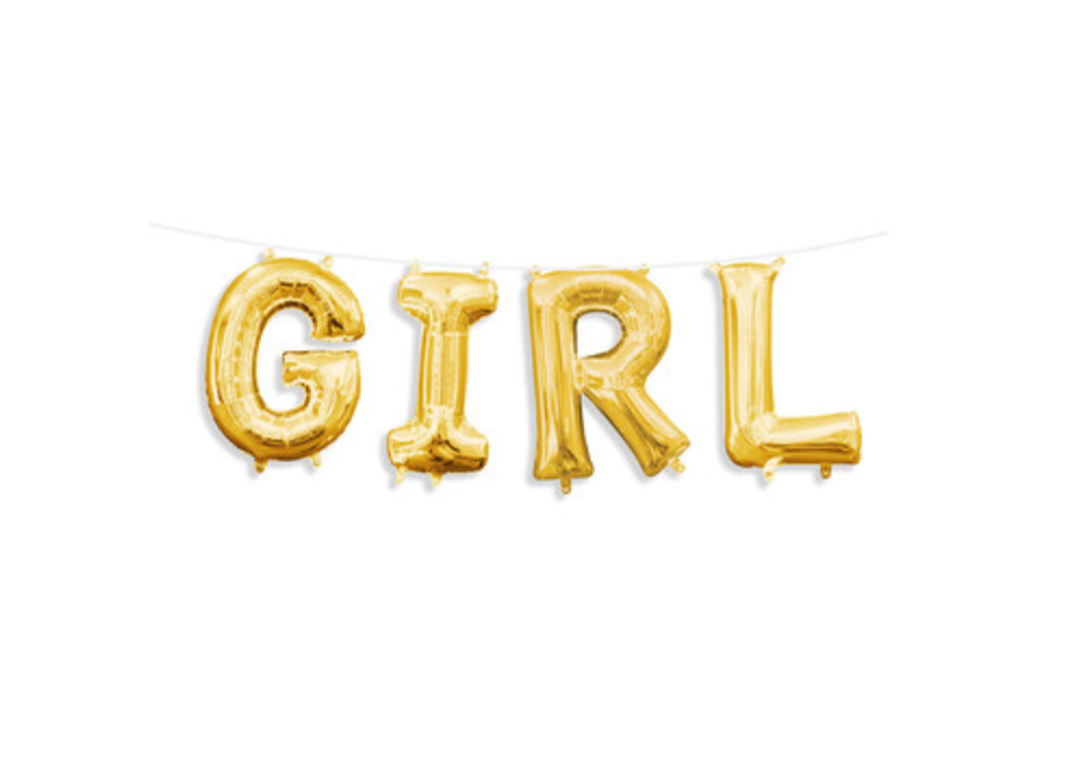 Gold "GIRL" Air Filled Balloons with Ribbon