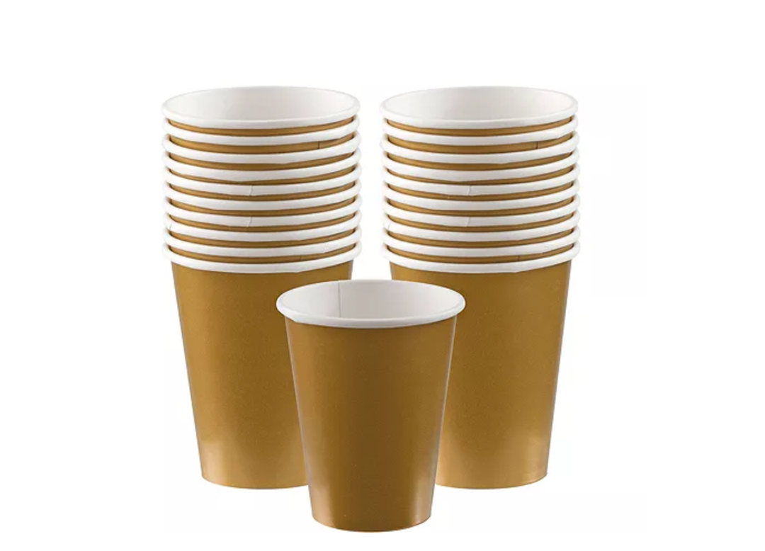 9oz Gold Paper Hot Coffee Cups, 20ct