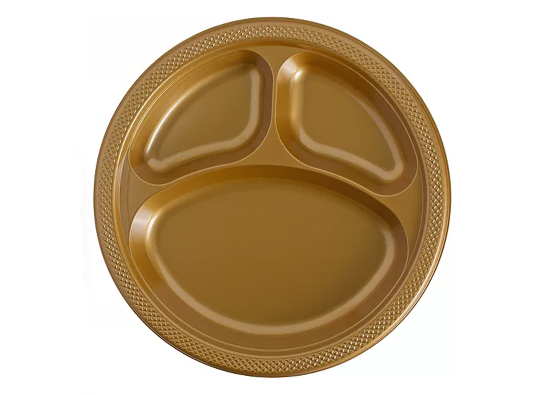 Gold Plastic Divided Dinner Plates, 20ct