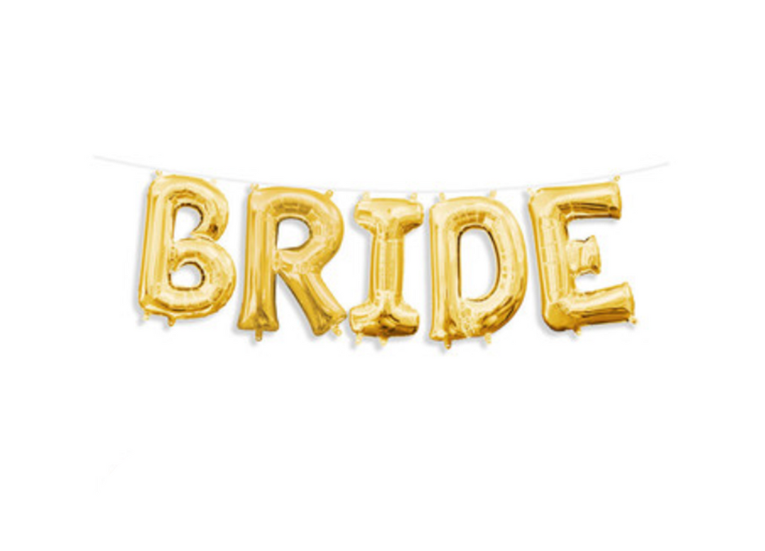 Gold "BRIDE " Air Filled Balloons with Ribbon, Balloons for Shower Bachelorette Party Decorations
