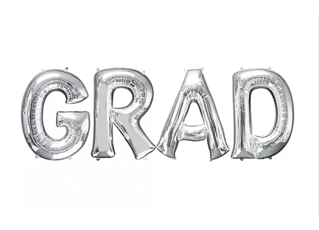 36 Inch Silver "GRAD" Letter Shaped Foil Balloons