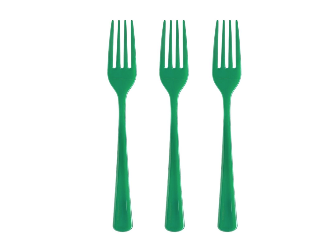 Green Disposable Heavy-Duty Plastic Forks, 20ct