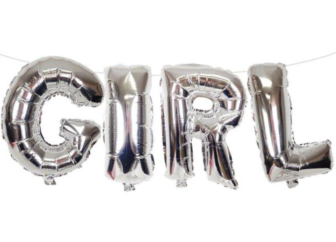 Silver "Girl" Air Filled Balloons with Ribbon