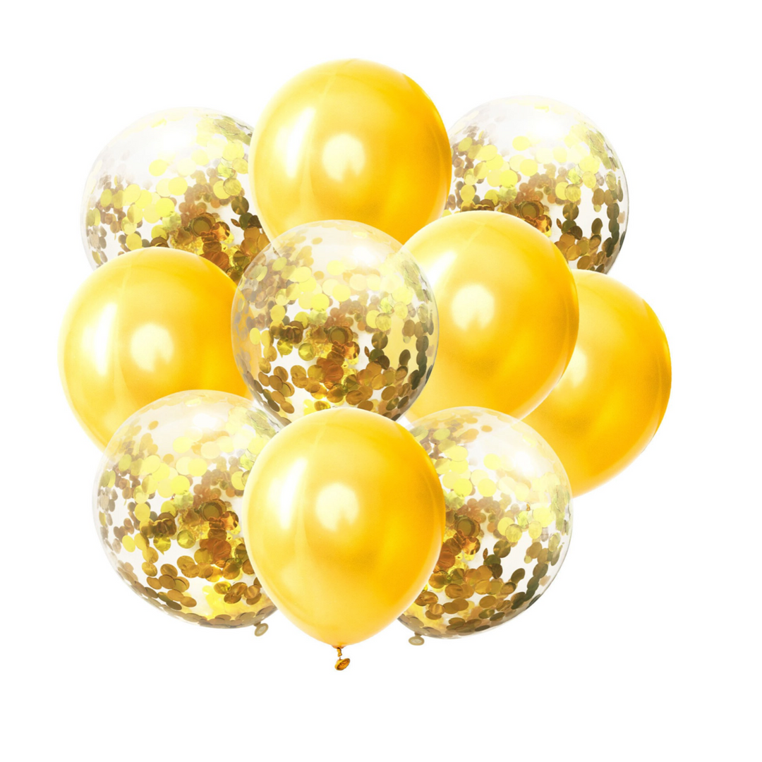 Gold latex with Black Confetti Latex Balloons 10ct
