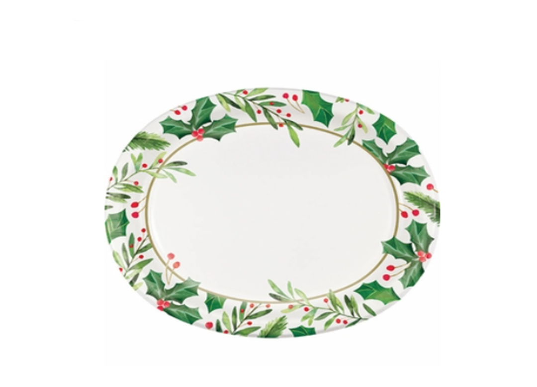 Traditional Holly Print Oval Dinner Plates, 12ct