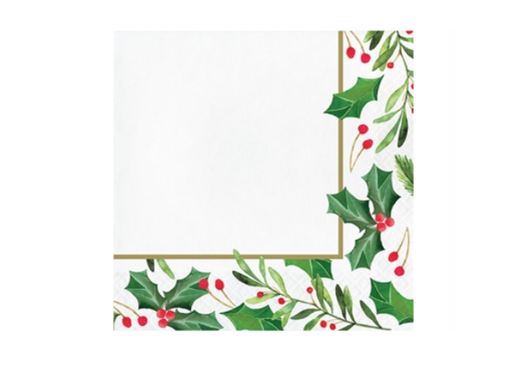 Traditional Holly Print Luncheon Napkins, 16ct