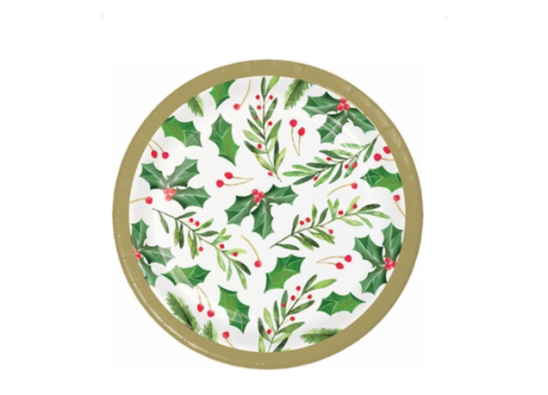 Traditional Holly Print Dessert Plates, 12ct