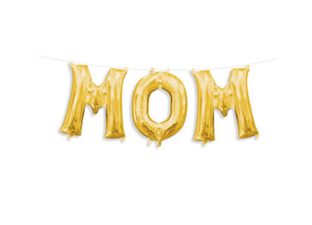 Gold "MOM " Air Filled Balloons with Ribbon