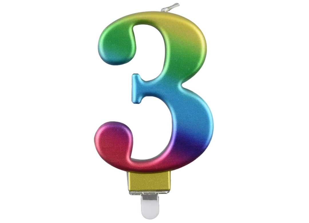 Rainbow Number Birthday Candle #3