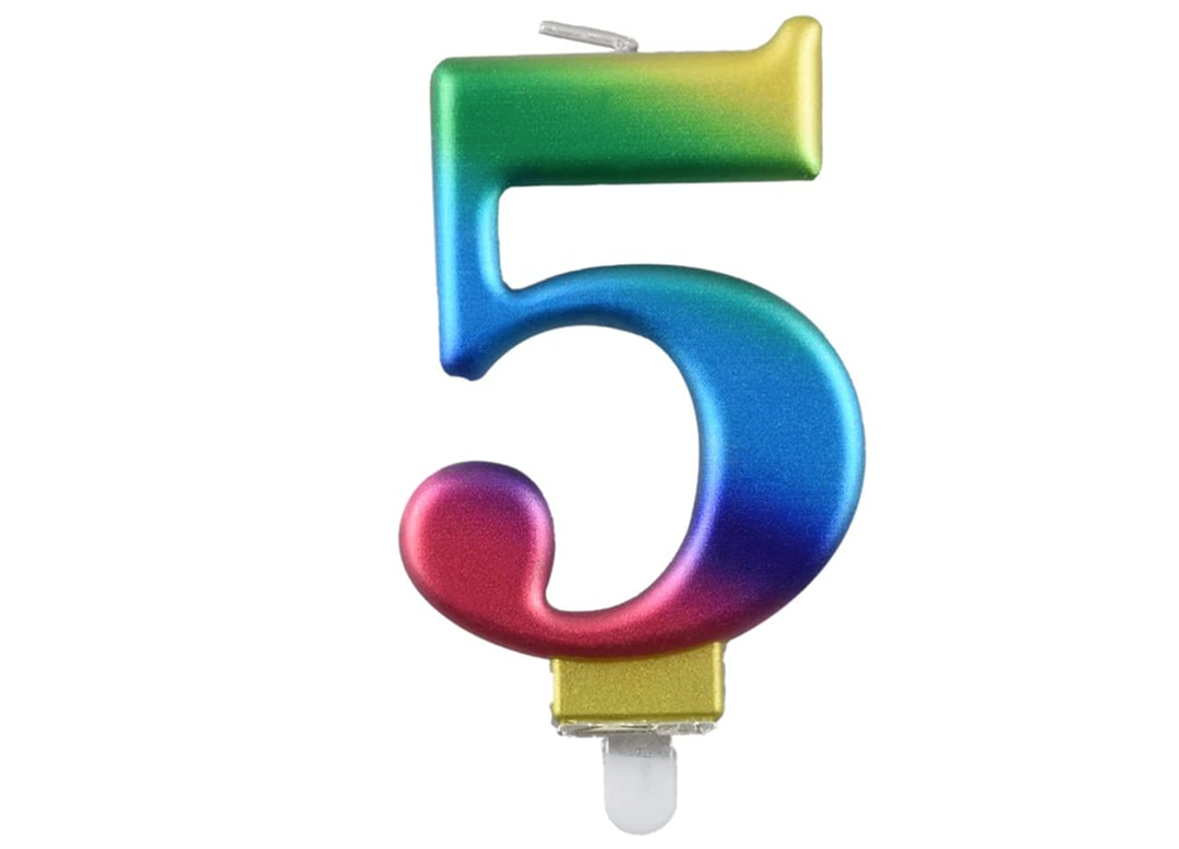 Rainbow Number Birthday Candle #5