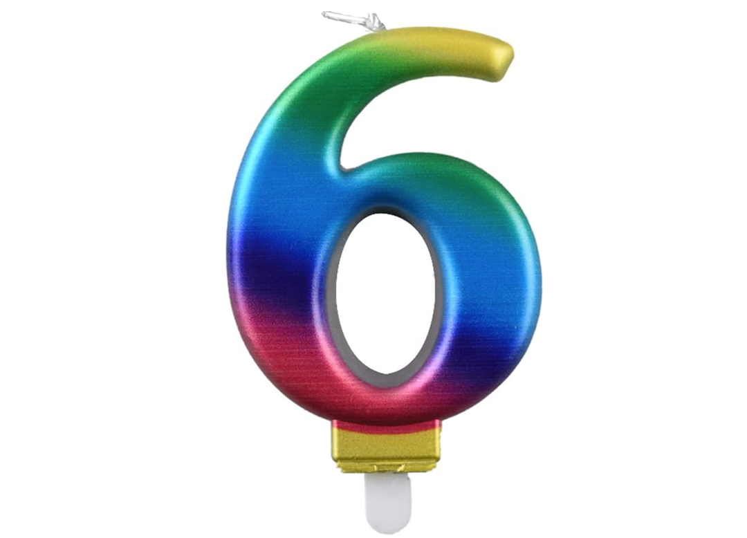 Rainbow Number Birthday Candle #6