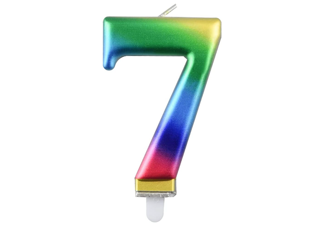 Rainbow Number Birthday Candle #7
