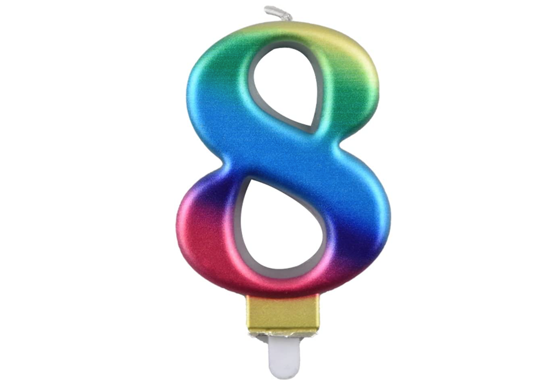 Rainbow Number Birthday Candle #8