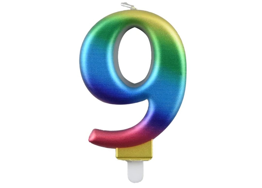 Rainbow Number Birthday Candle #9