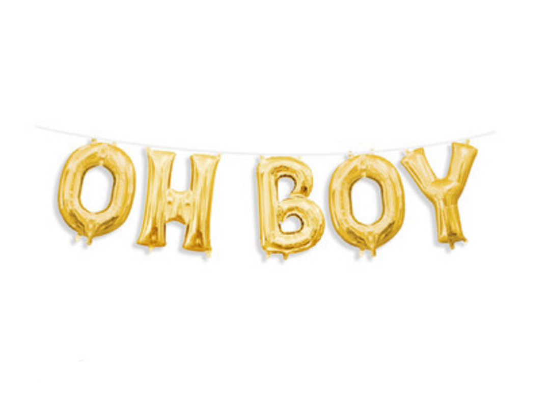 Gold "OH BOY" Air Filled Balloons with Ribbon