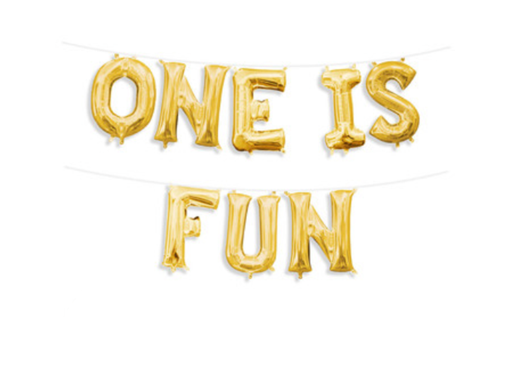 Gold "ONE IS FUN" Air Filled Balloons with Ribbon