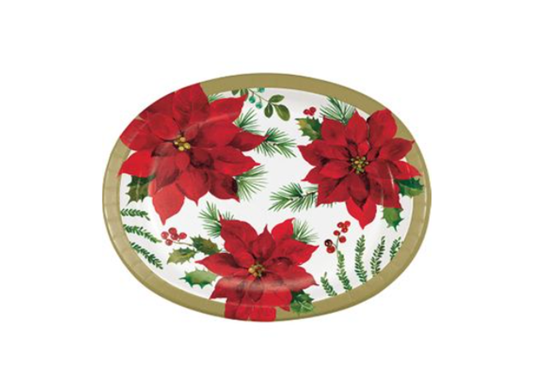 Christmas Poinsettia Oval Dinner Plates, 12ct