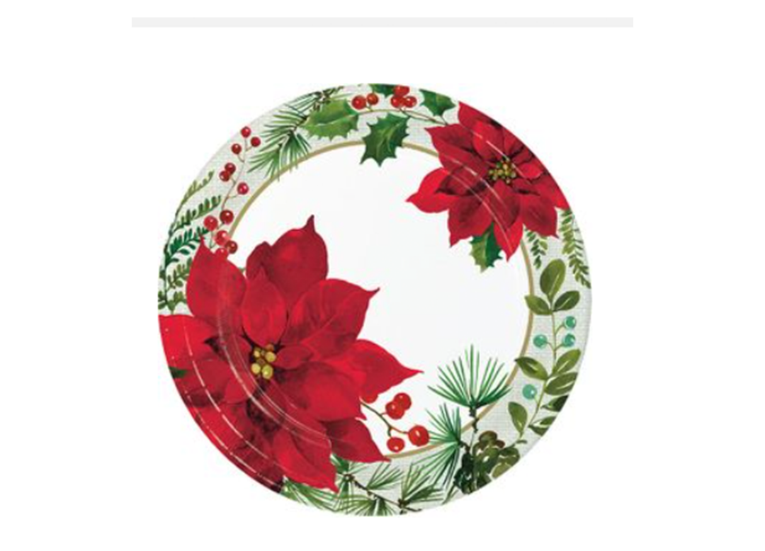 Christmas Poinsettia Lunch Plates, 12ct