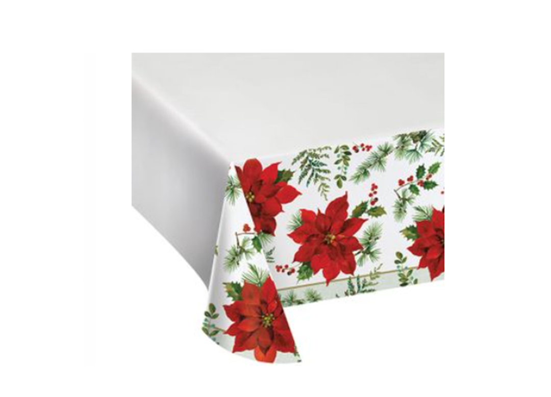 Christmas Poinsettia Plastic Table cover, 1ct