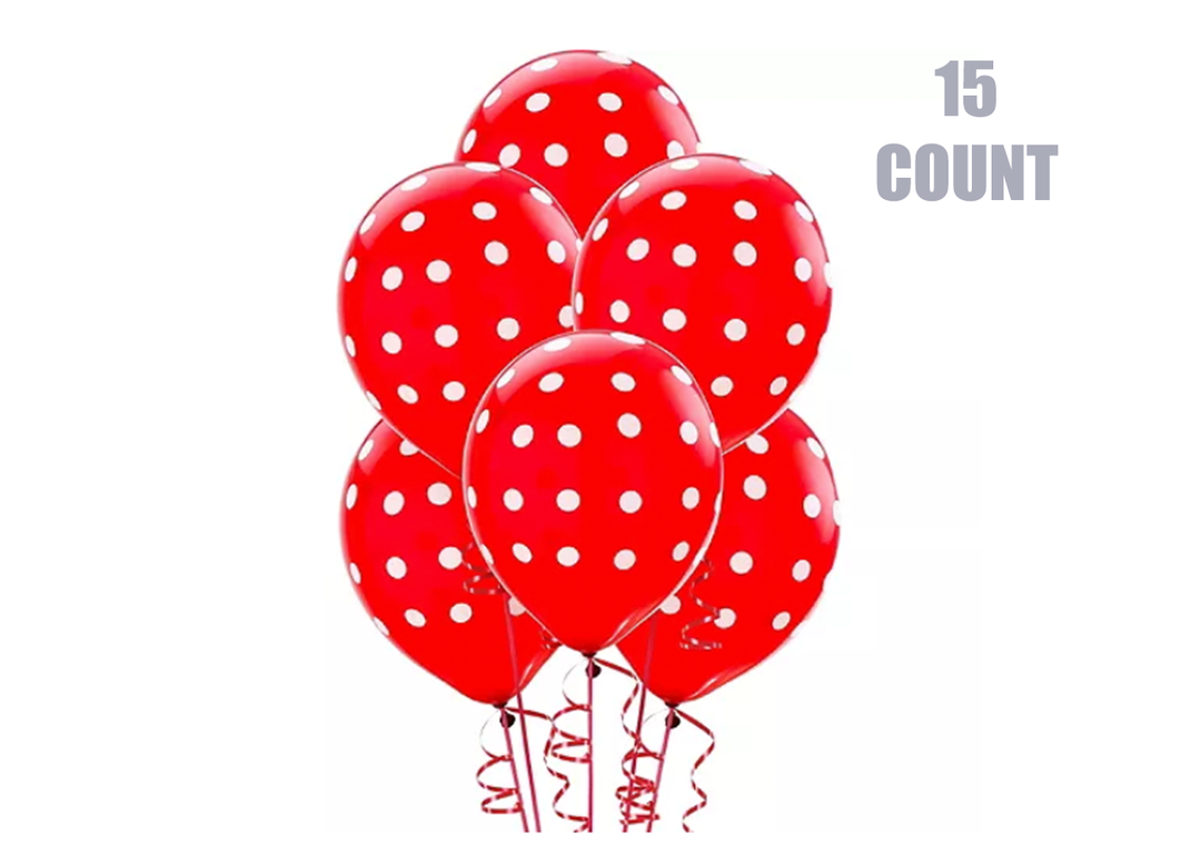 12" Red With White Polka Dot Latex Balloons (15)