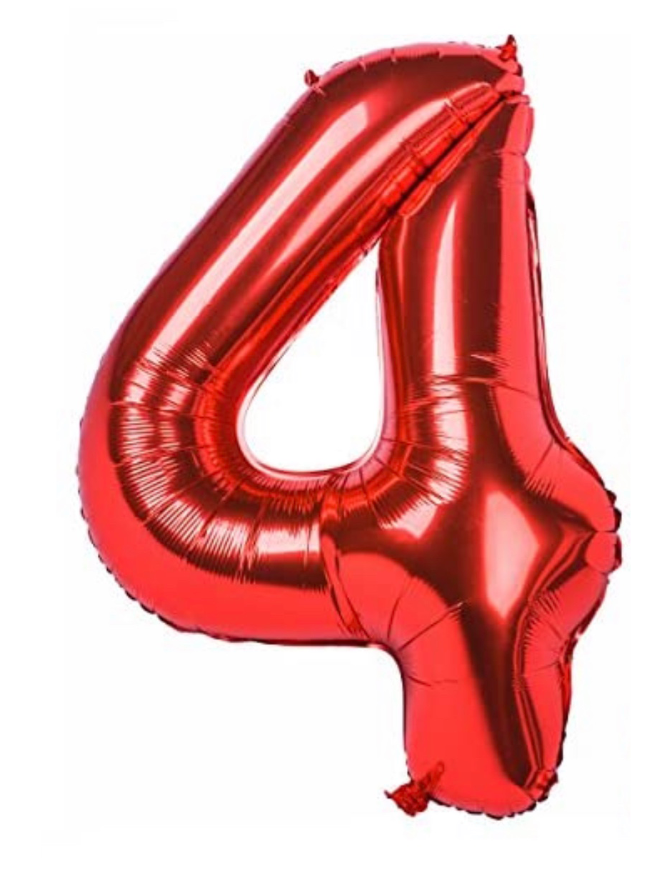 Red Number 4 Shaped Foil Balloon