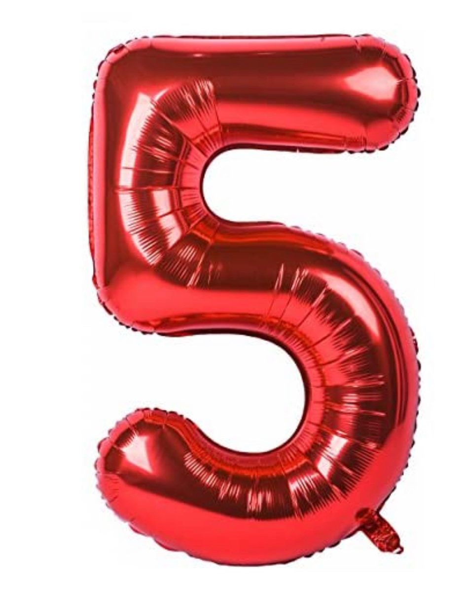 Red Number 5 Shaped Foil Balloon
