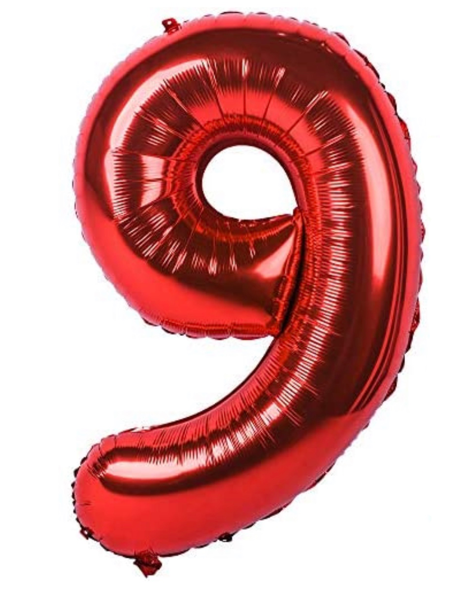Red Number 9 Shaped Foil Balloon