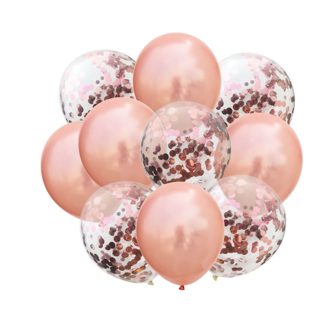 Rose Gold solid and Rose Gold Confetti Latex Balloons