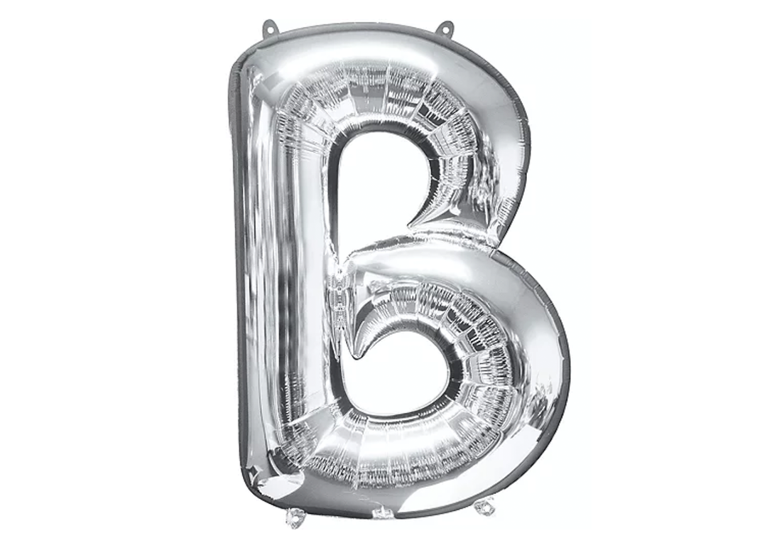 34” Silver Letter Balloon (B) Shaped Foil Balloon