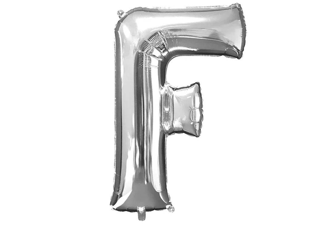 34” Silver Letter Balloon (F) Shaped Foil Balloon