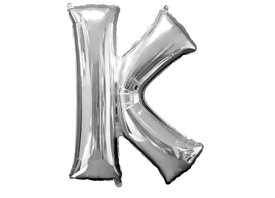 34” Silver Letter Balloon (K) Shaped Foil Balloon