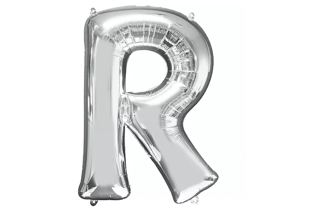 34” Silver Letter Balloon (R) Shaped Foil Balloon
