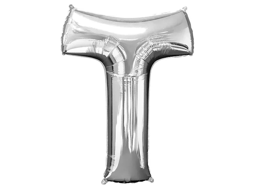 34” Silver Letter Balloon (T) Shaped Foil Balloon