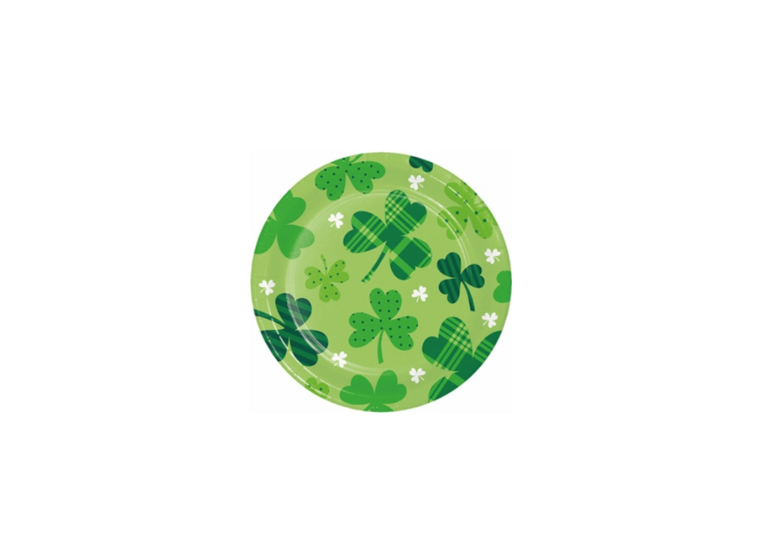 Green Plaid Shamrock Disposable Dessert Paper Plates