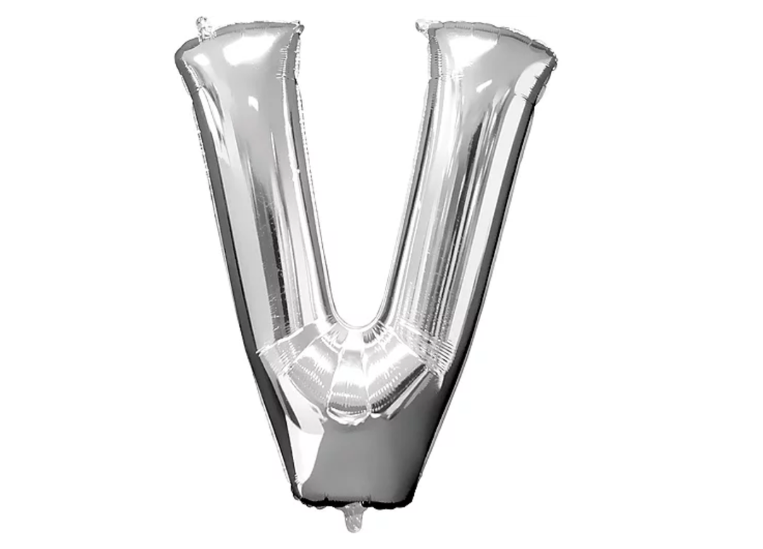 34” Silver Letter Balloon (V) Shaped Foil Balloon