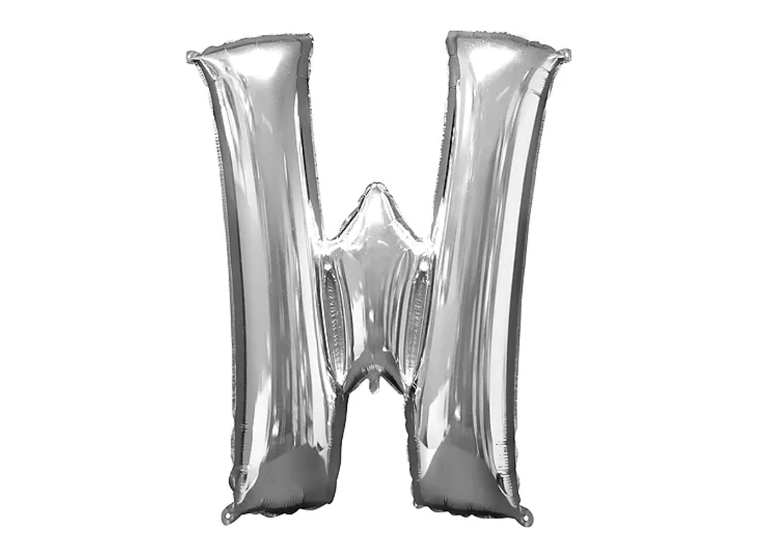 34” Silver Letter Balloon (W) Shaped Foil Balloon