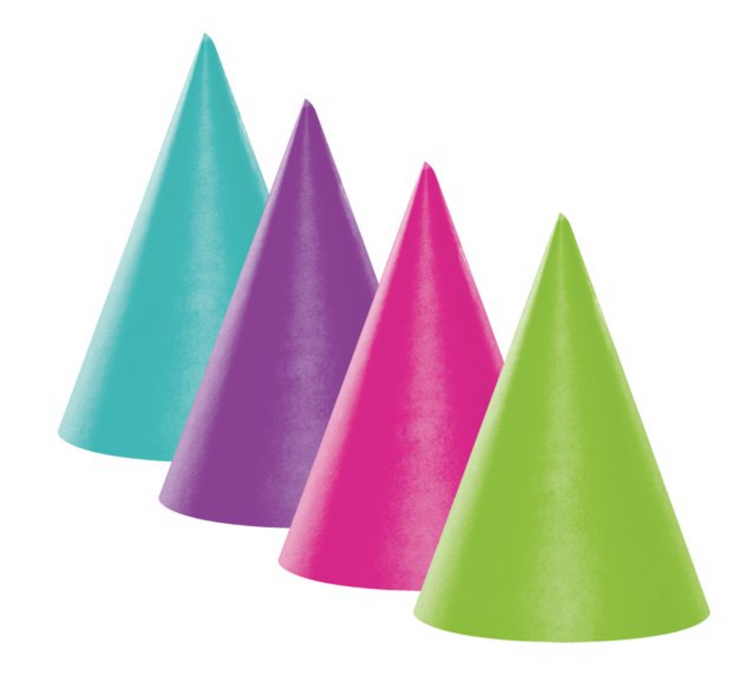 Bright Colors Cone Hats, 8 ct