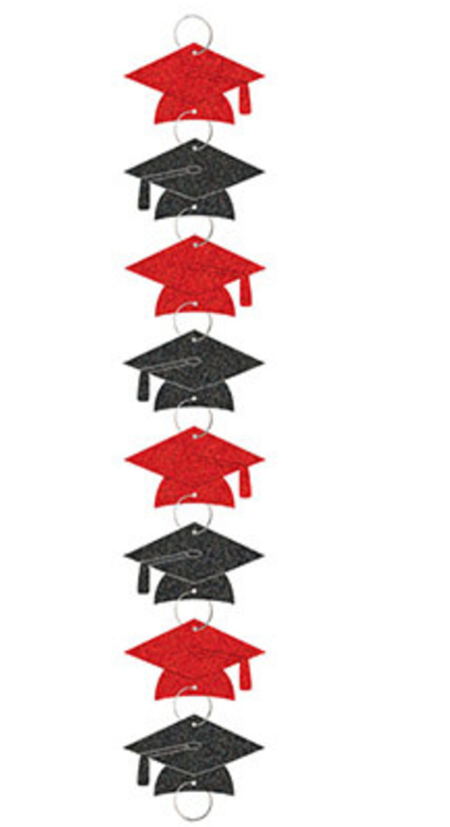Red & Black Glitter Graduation Hat Garland w/ Rings - 9ft.