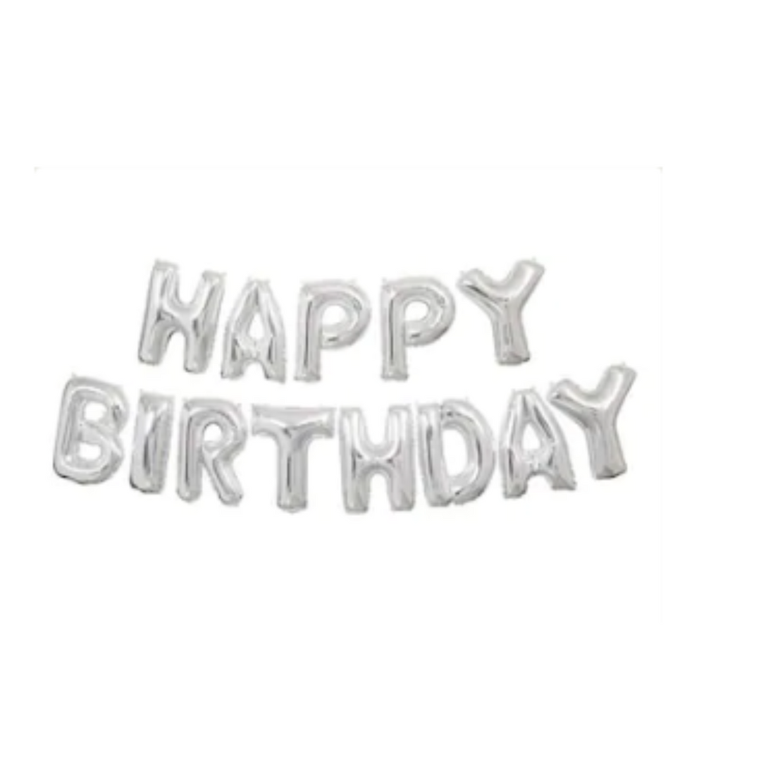 Silver Happy Birthday Balloons