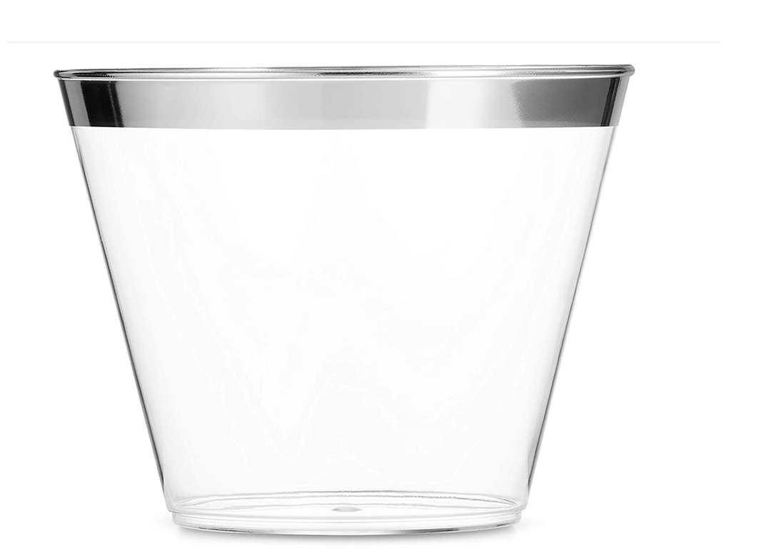 Silver -Trimmed Premium Plastic Tumbler, 9oz, 16ct (Disposable)