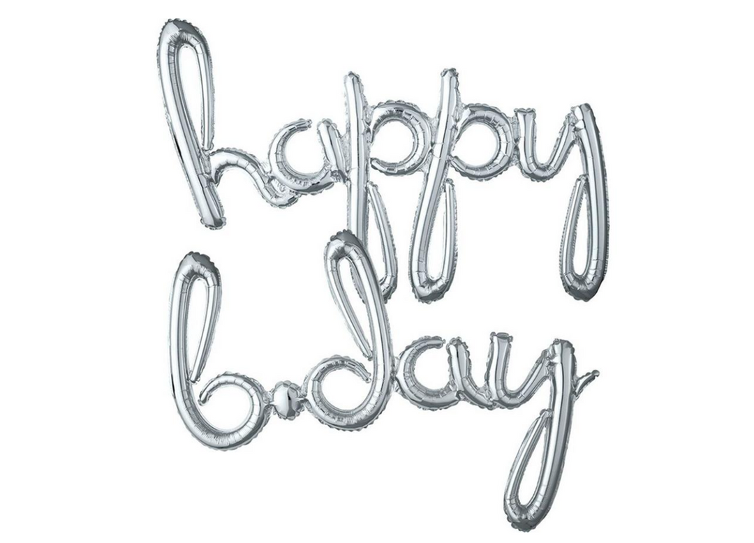 13" Cursive Silver Air filled Balloon "Happy birthday"