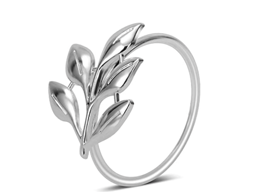 Silver Leaf inspired Napkin Ring, 4ct